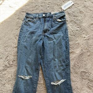 H&M Blue Distressed Straight Leg Ultra high waist mom jeans